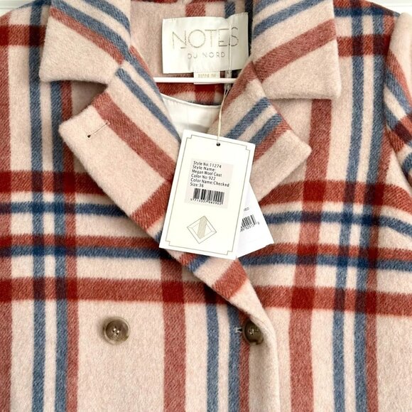 NWT Women's NOTES DU NORD Megan Plaid Wool Blend Coat in Multi Size 36 US4 - Picture 4 of 9
